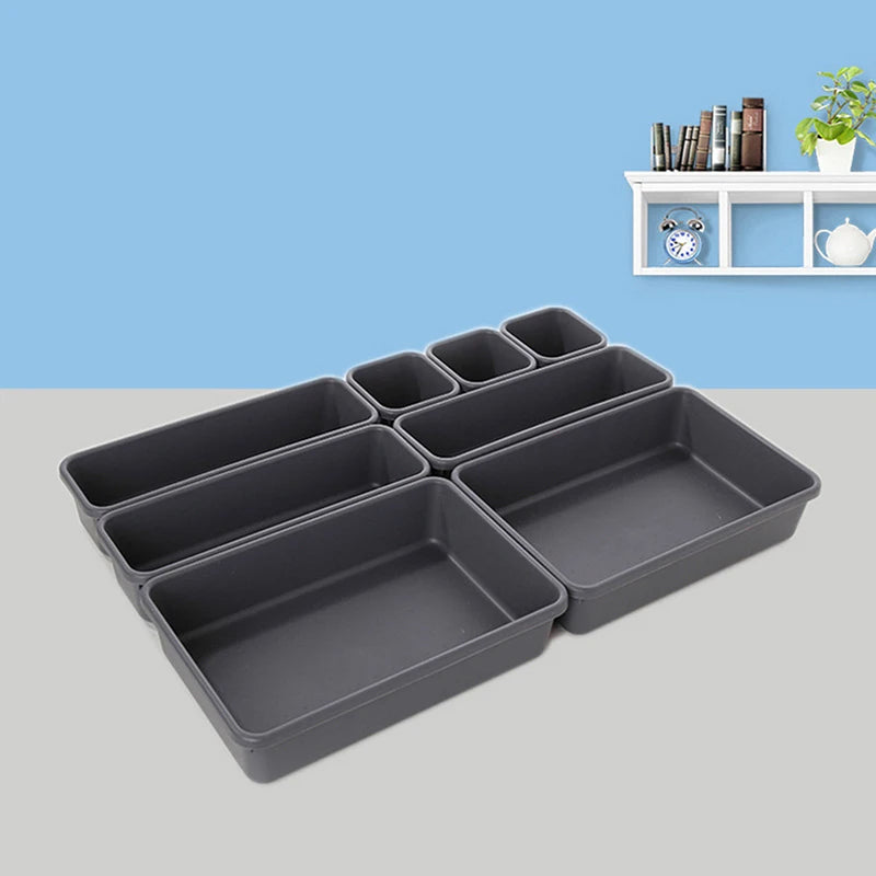 8pcs Home Drawer Organizer Box Trays Storage Box Office Storage Kitchen Bathroom Closet Jewelry Makeup Desk Box Organization