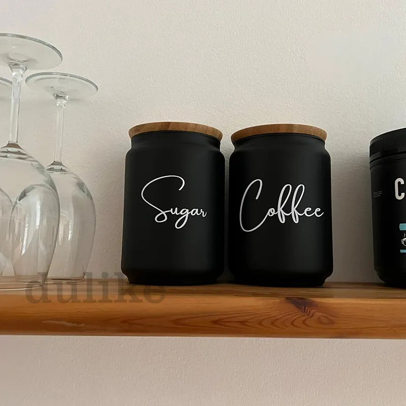 Kitchen Organization Canister Jar Labels Sticker Waterproof Decal Tea Coffee Sugar Baking Salt Quotes Vinyl Mural Art Decals