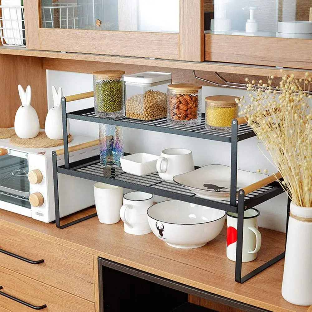 Kitchen Organization and Storage,Stackable Wide Countertop Organizer,Spices Rack for Counter Shelf Cabinet Cupboard Under Sink