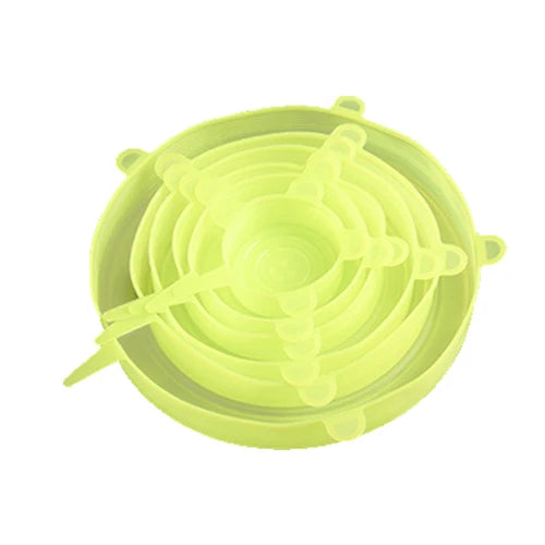 6Pcs Food Silicone Cover Fresh-keeping Lid Reusable Airtight Cap Wrap Kitchen Accessories Refrigerator Organization Storage Tool