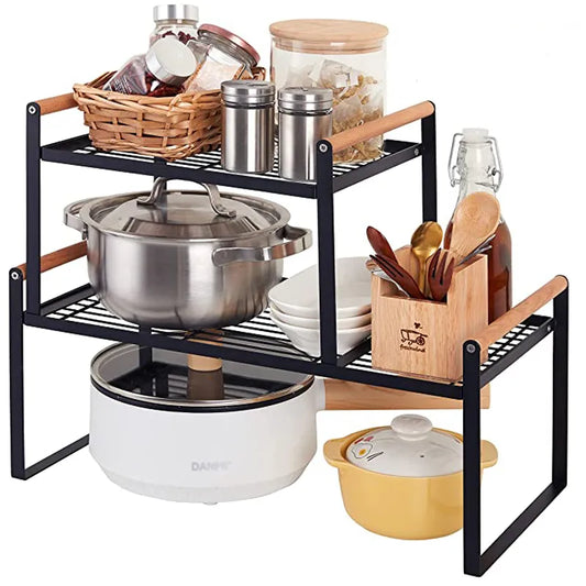 Kitchen Organization and Storage,Stackable Wide Countertop Organizer,Spices Rack for Counter Shelf Cabinet Cupboard Under Sink