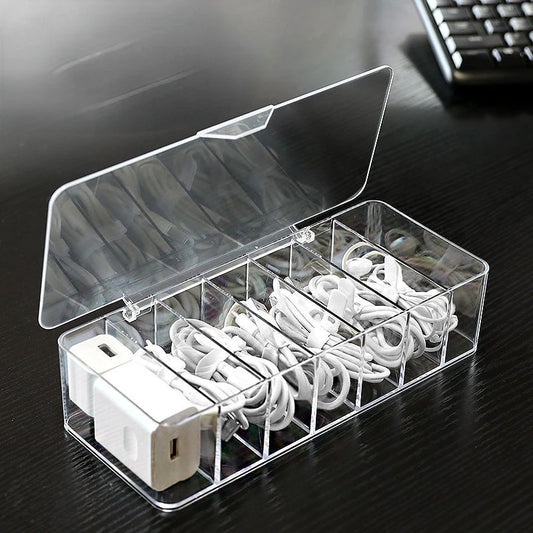 Transparent Cable Organizer Plastic Cable Storage Box Headphone Wire Organizers Home Organization 8 Grid Cable Management