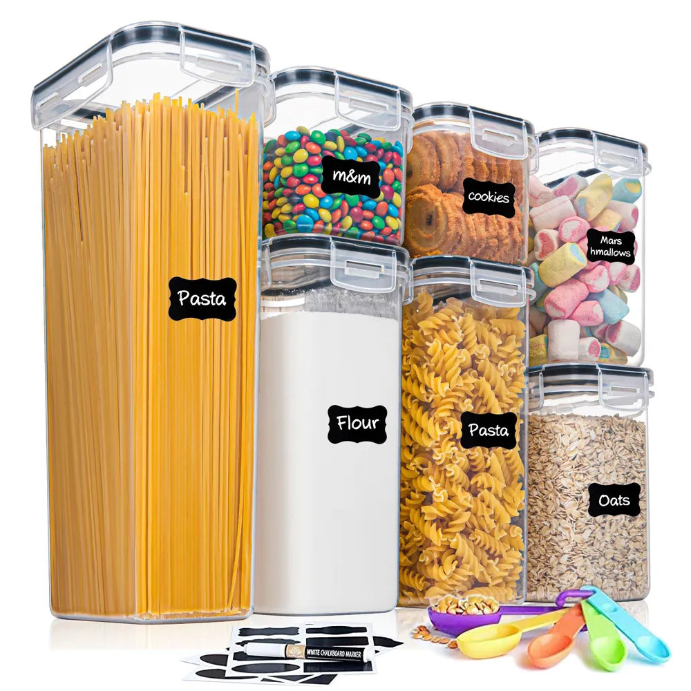 7Pcs Set Kitchen Food Storage Box Container Set Pantry Organization Plastic Canisters Organizer With Lids Ideal for Cereals