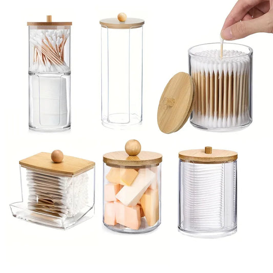 Acrylic Storage Box with Lid Qtip Holder Dispenser Clear Plastic Jar Makeup Organizer Bathroom Canister Storage Organization